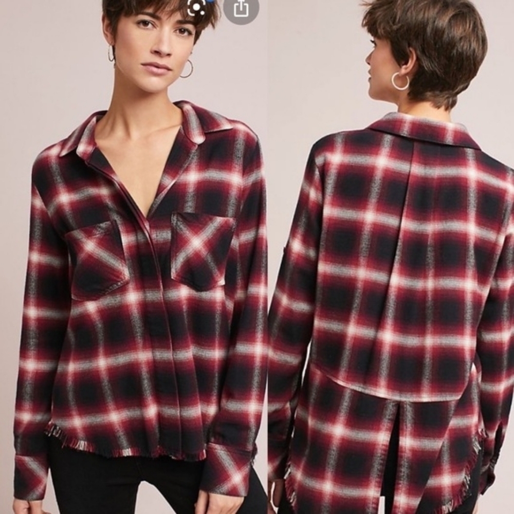 Anthropologie Cloth & Stone split-back plaid flannel buttom up shirt